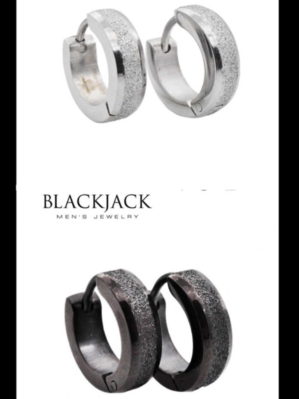 BLACKJACK 2 pair Huggie Sandblasted Stainless Steel Hoop Earrings BJES34BW $75